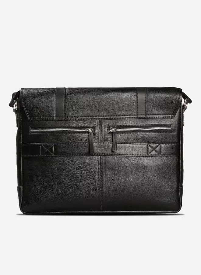 Tortoise Leather Laptop Bag with Belt Buckle by Styli