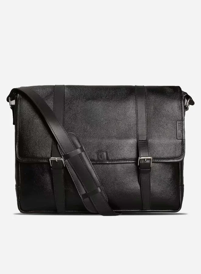 Tortoise Leather Laptop Bag with Belt Buckle by Styli