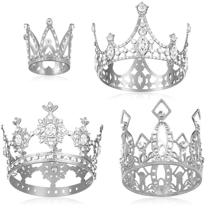 جيتك 4 PCS Mini Crown Cake Topper Birthday Tiara Crown Crystal Perl Princess Kueen Cake Crown for Wedding Pet Birthday ( - Image 1