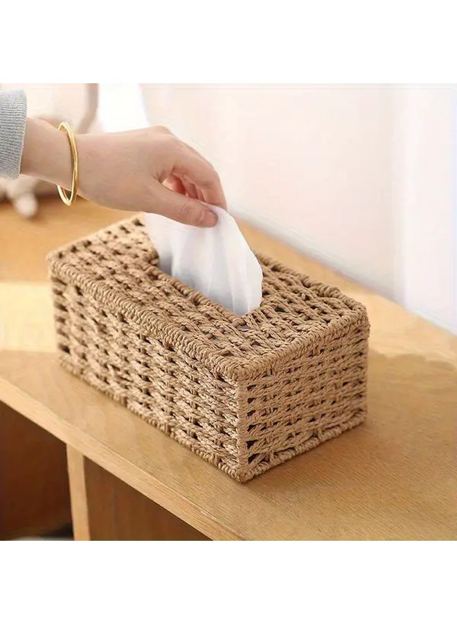 Brown Vintage Handwoven Bohemian Style Tissue Box Holder For Home And Office - Image 1