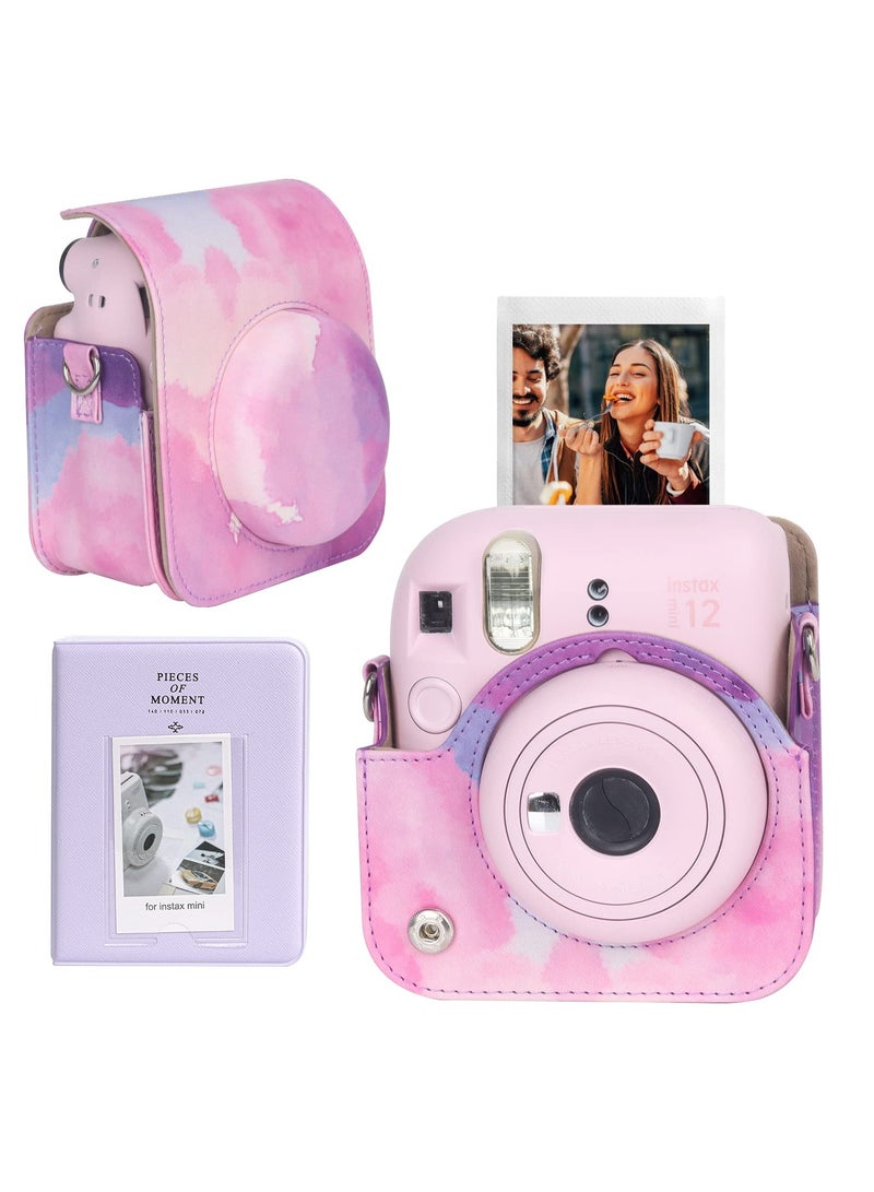 SOLARAE Case for Fujifilm Instax Mini 12 Camera Protective PU Leather Bag Cover with Adjustable Shoulder Strap and Mini Photo Album 64 Pockets - Image 1