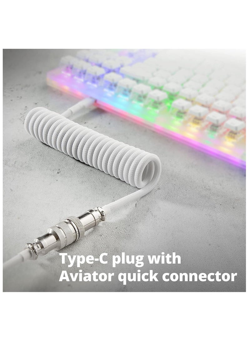 كابل USB C ملفوف مخصص احترافي للوحة مفاتيح الألعاب، كابل لوحة مفاتيح ميكانيكية بأكمام مزدوجة مع طيار معدني قابل للفصل، 1.8 متر USB-C إلى USB-A، لون أبيض - Image 5