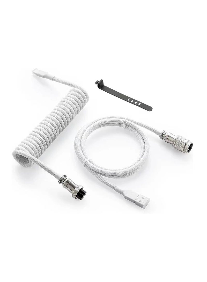 كابل USB C ملفوف مخصص احترافي للوحة مفاتيح الألعاب، كابل لوحة مفاتيح ميكانيكية بأكمام مزدوجة مع طيار معدني قابل للفصل، 1.8 متر USB-C إلى USB-A، لون أبيض - Image 2