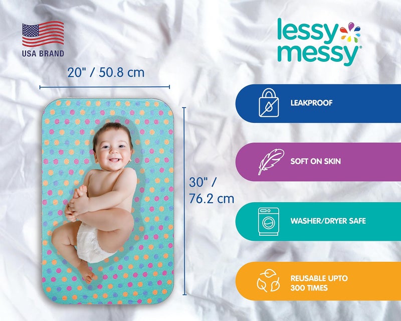 Lessy Messy Waterproof Baby Diaper Changing Mat (Polka Dots) - Image 2