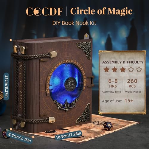 CCCDF Book Nook Kit DIY Miniature Dollhouse Magic Booknook Kit 3D Wooden Puzzle Bookend Bookshelf with LED Light for Adults Teens Circle of Magic - Image 5