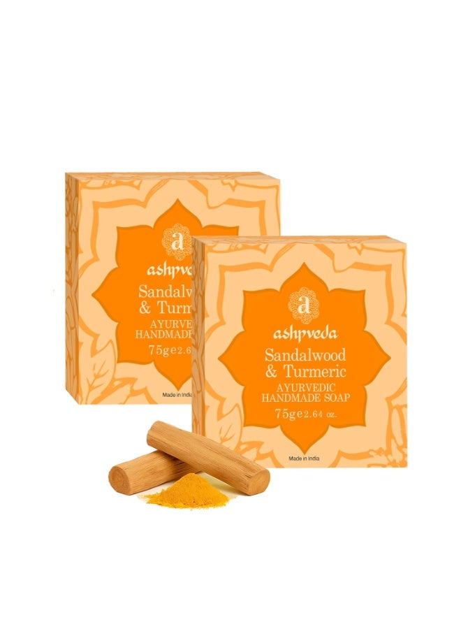Ashpveda Sandalwood and Turmeric Soap for Bath | Ayurvedic Handmade Natural Scented Premium Bathing Soap for Glowing & Moisturizing Skin (75 gm) (Pack of 2) - Image 1