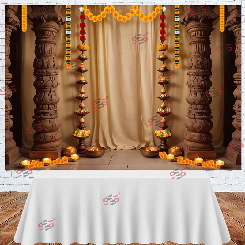 S2S 4 Piller Backdrop Cloth for Pooja Decoration Traditional, Background Decoration Cloth | Curtain Cloth for All Festival, Functions & Ceremonies - (5 x 8 Feet) (4 Piller) - Image 3