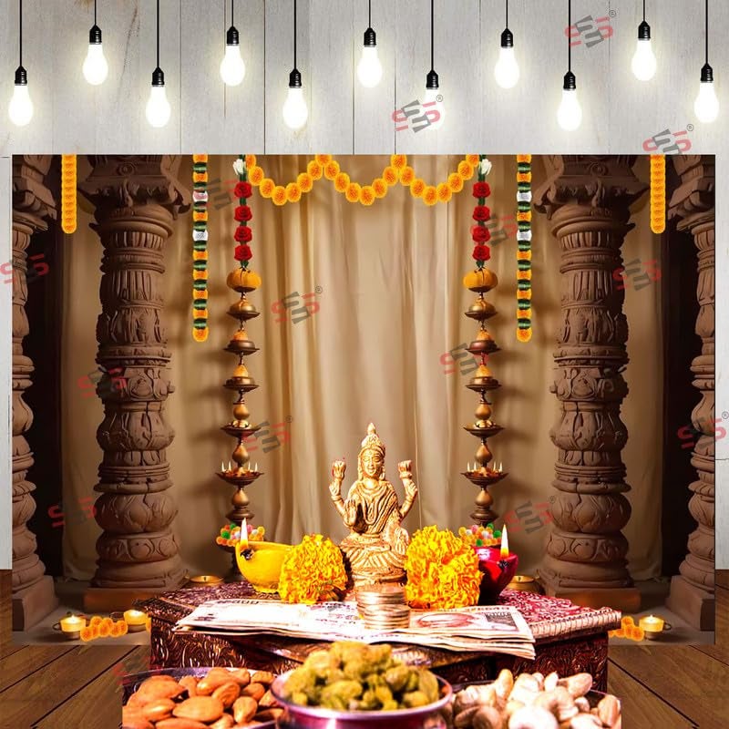 S2S 4 Piller Backdrop Cloth for Pooja Decoration Traditional, Background Decoration Cloth | Curtain Cloth for All Festival, Functions & Ceremonies - (5 x 8 Feet) (4 Piller) - Image 5