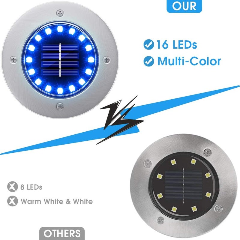 NFESOLAR 16 Pack Solar Lights Outdoor, 16 LEDs Multi-Color Solar Ground Lights Waterproof Landscape Light for Pathway Garden Walkway Driveway Yard Decorations - Image 2