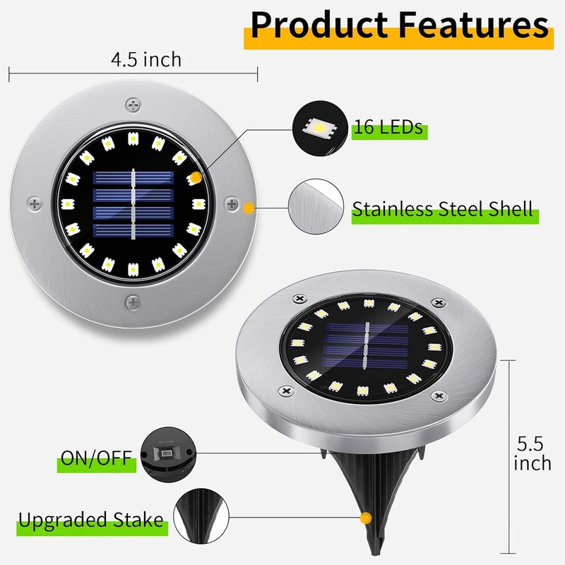 NFESOLAR 16 Pack Solar Lights Outdoor, 16 LEDs Multi-Color Solar Ground Lights Waterproof Landscape Light for Pathway Garden Walkway Driveway Yard Decorations - Image 5