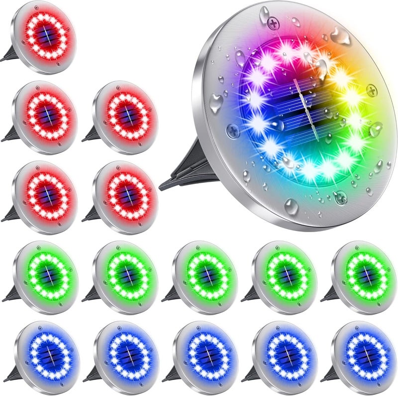 NFESOLAR 16 Pack Solar Lights Outdoor, 16 LEDs Multi-Color Solar Ground Lights Waterproof Landscape Light for Pathway Garden Walkway Driveway Yard Decorations - Image 1