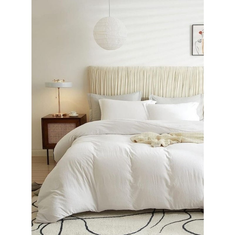 Single Size 4 Pieces Bedding Set Washable Cotton Snow White - Image 1