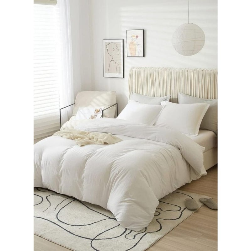Single Size 4 Pieces Bedding Set Washable Cotton Snow White - Image 3