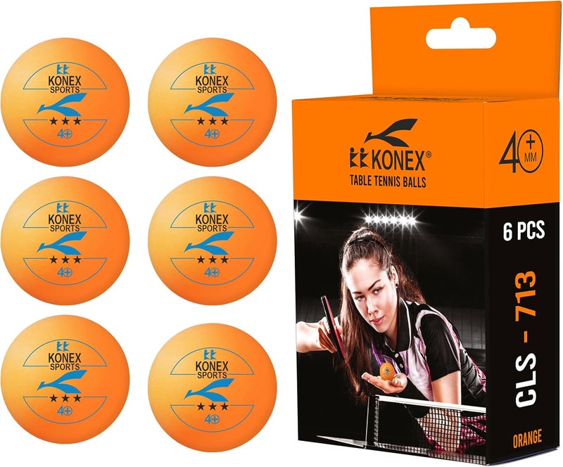 KONEX 40+ Plastic Table Tennis Balls Pack of 6 | High Performance 3-Star ABS TT Balls for Professional Matches and Training | Ideal for Adults & Kids (Orange) - Image 1