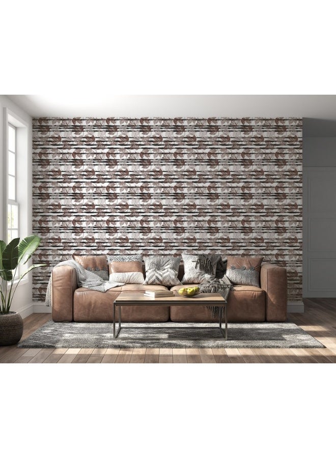 Home Gallery Grey And Brown Leaves Abstract  Fabric Wallpaper Covers An Area ​​Up To 4.2Mx3M With Adhesive  And Smoothing Tool - Image 3