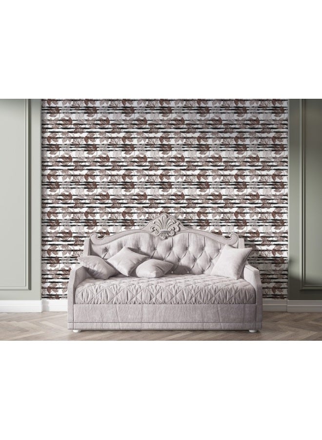 Home Gallery Grey And Brown Leaves Abstract  Fabric Wallpaper Covers An Area ​​Up To 4.2Mx3M With Adhesive  And Smoothing Tool - Image 2