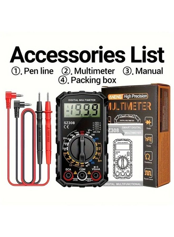 Black Digital Multimeter AC DC Voltage Current Tester Backlit LCD - Image 4