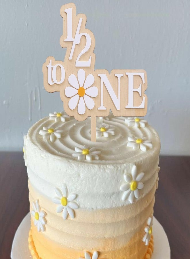 UOAOU Daisy 1/2 Birthday Cake Topper - Groovy 6 Months Birthday Decorations, Wooden 1/2 & Six Months Girl Cake Smash Party Photo Prop - Image 4