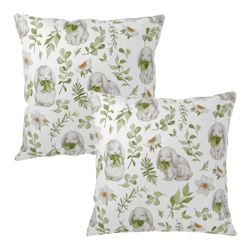 Wnoesat Easter Outdoor Pillow Covers 18x18 Set of 2 Sage Green Bunny Floral Leaf Throw Pillow Covers Spring Rabbit Flower Farmhouse Pillowcase for Home Couch Sofa Decor - Image 2