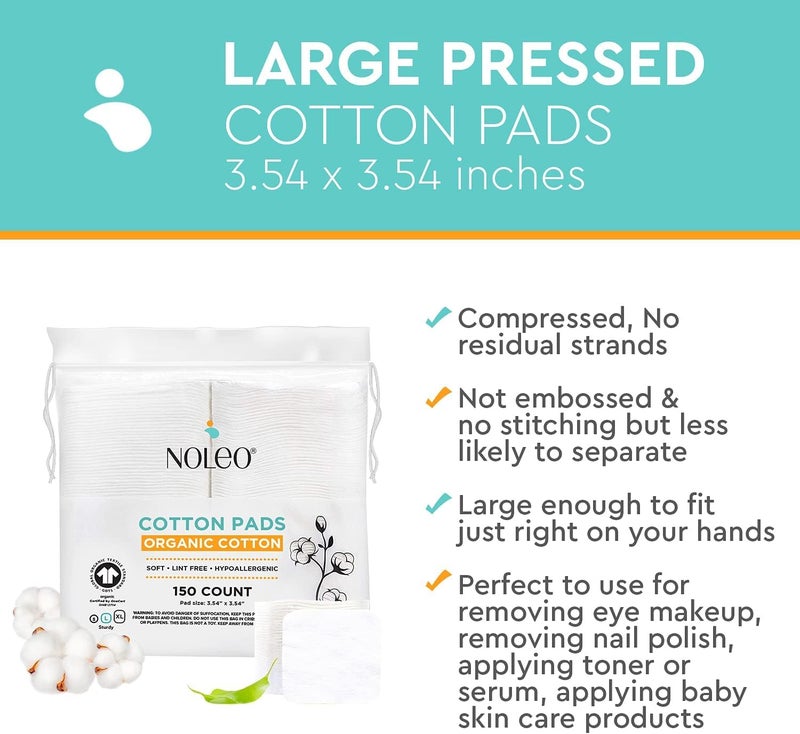 NOLEO Cotton Rounds & Pads (150 Count (Pack of 1), Large & Pressed) - Image 4