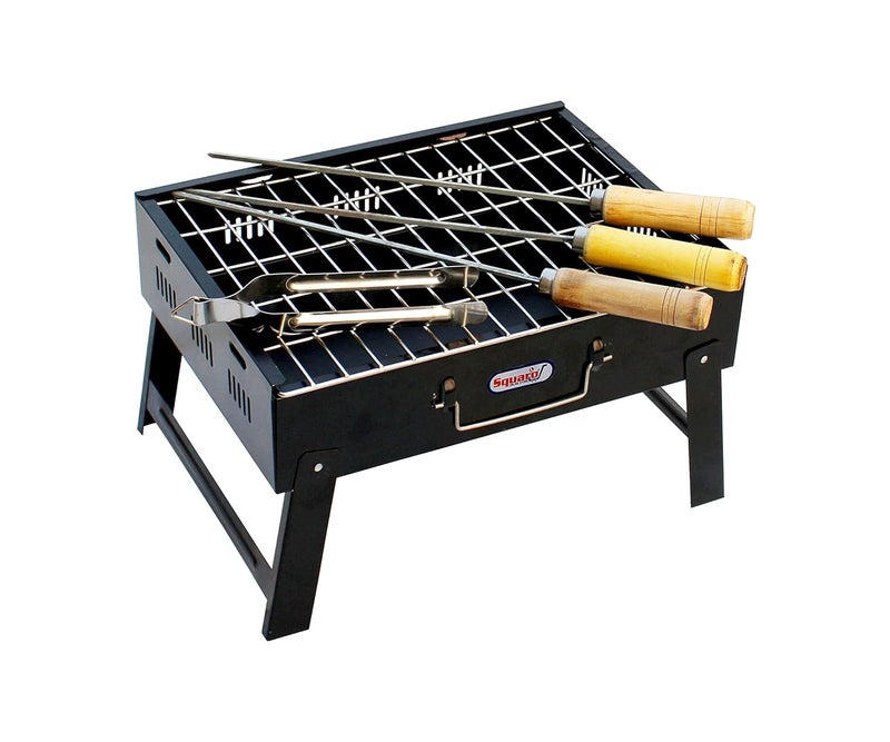 إسكدنيا مجموعة شواية فحم قابلة للطي SQUARO المحمولة للشواء مع دجاج تندوري وباباد وخضار للشواء للأدوات المنزلية للشواء في الهواء الطلق للتخييم والمشي والنزهات وحفلات الشواء مجموعة من 1 - Image 1