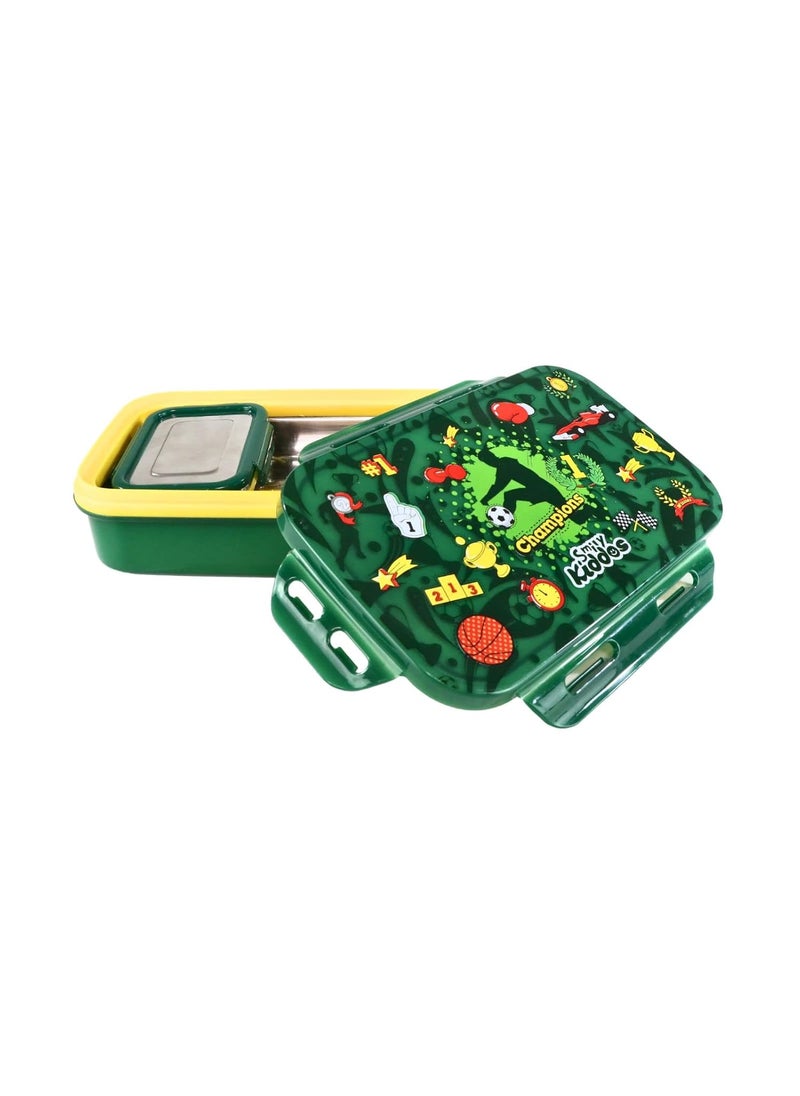 SMILY KIDDOS Smily Kiddos Kids Stainless Steel Insulated Lunch Pack for School Use Sports Theme Green Capacity 1751pc 925ml1pc Age Above 3 to 5 Years 100 BPA Free and Food Grade  - Image 3