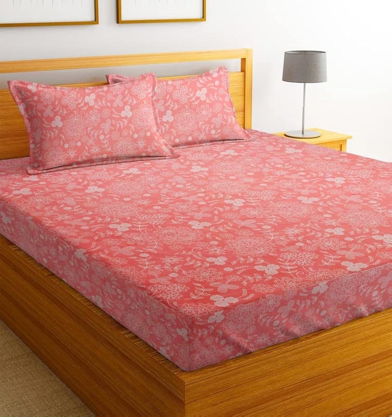 BSB مجموعة ملاءات سرير مزدوج مسطحة من BSB HOME 100% قطن مع 2 غطاء وسادة بحجم كينغ | سرير مزدوج قابل للتنفس | خالي من التجاعيد | فائقة النعومة 180 TC | 90 × 100 بوصة | زهرة وردية - Image 3