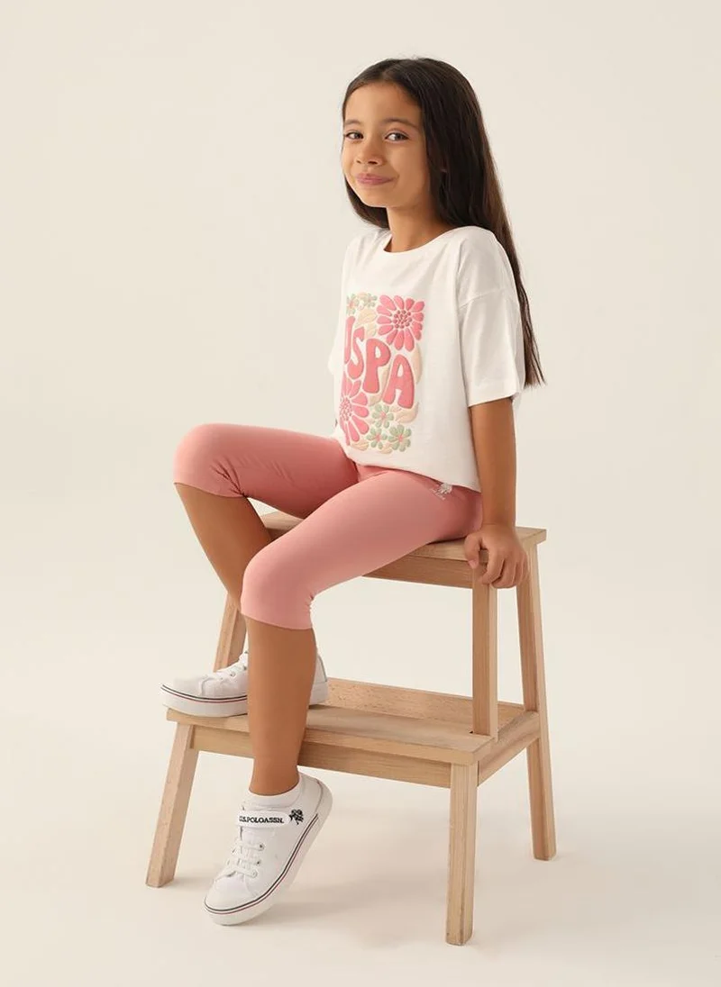 U.S. Polo Assn. U.S. Polo Assn. Girls Cream Capri Set