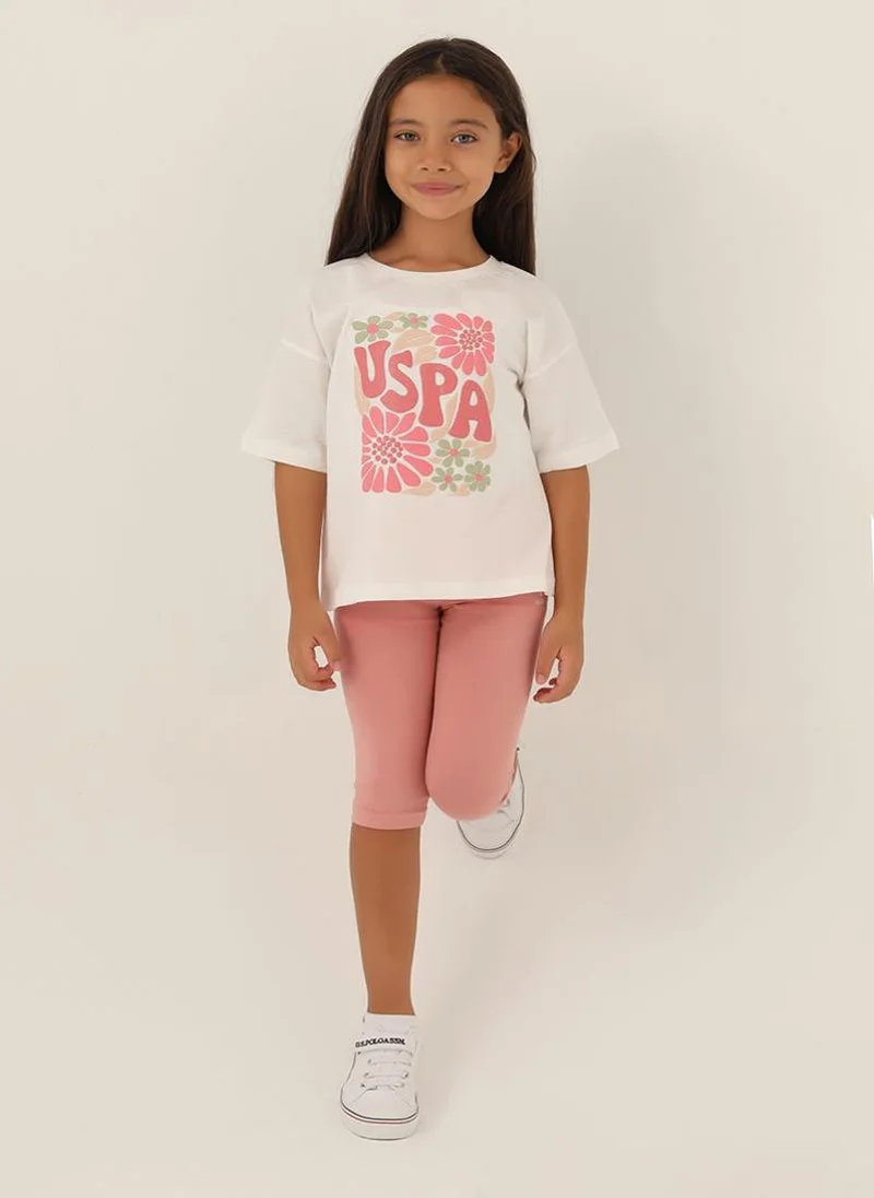 U.S. Polo Assn. U.S. Polo Assn. Girls Cream Capri Set