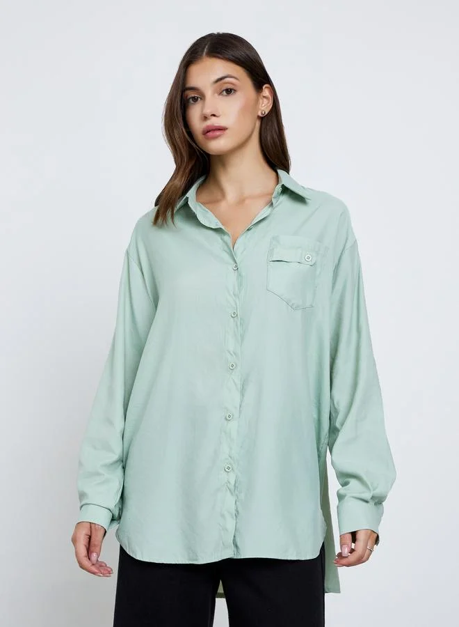 Styli Styli Green Oversized Long Sleeve Shirt