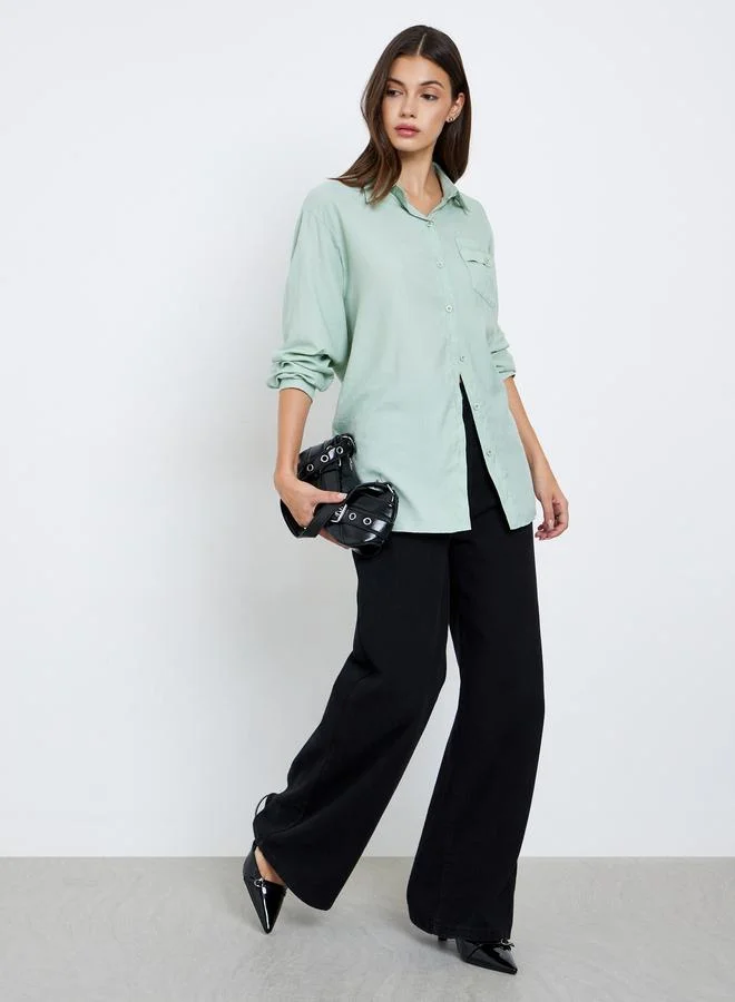 Styli Styli Green Oversized Long Sleeve Shirt