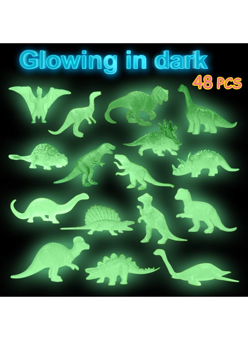 SYOSI Mini Dinosaurs Toys 48PCS Glow in Dark Figure Dinosaur Party  - Image 3