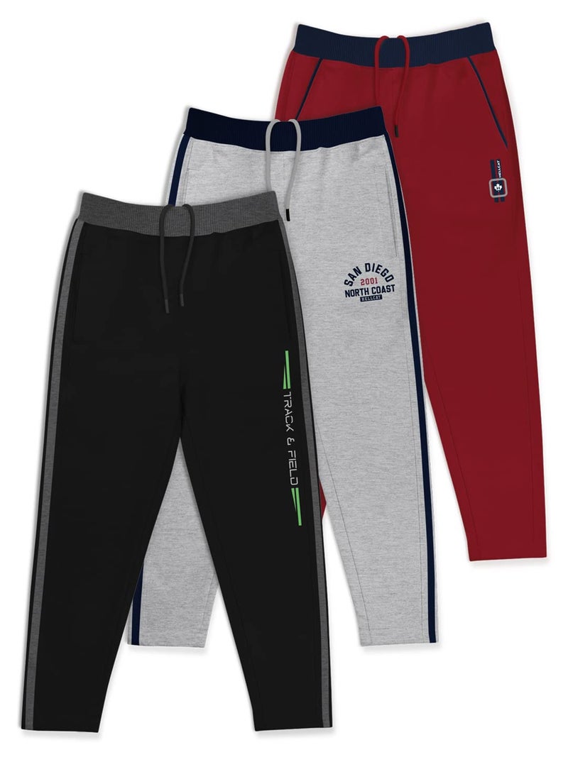HELLCAT Boys Regular Fit Blended Cotton Stylish Mid Rise Track Pants - Pack of 3-Maroon/Grey_32(11-12Y) - Image 1