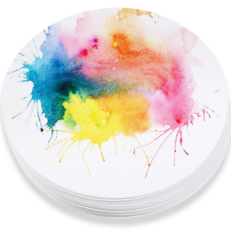 TaoBary 60 Pack Watercolor Paper Round 250 GSM Cold Pressed Watercolor Paper 4 Inch Diameter Ideal for Most Wet and Dry Media, Ideal for Beginners, Artists and Specialists - Image 1