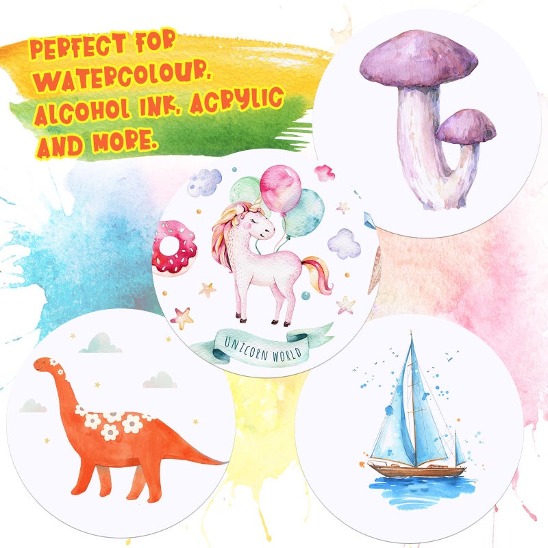 TaoBary 60 Pack Watercolor Paper Round 250 GSM Cold Pressed Watercolor Paper 4 Inch Diameter Ideal for Most Wet and Dry Media, Ideal for Beginners, Artists and Specialists - Image 2