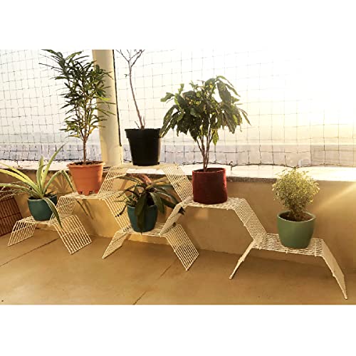 Meshable Grandis Metal Plant, Gamla Stand for Balcony & Living Room with a Elegant Design & Rust Free, Decorative Pot Stand For Indoor & Outdoor for Holding 6 Plant Pots, Small Pack of 6 - White - Image 5
