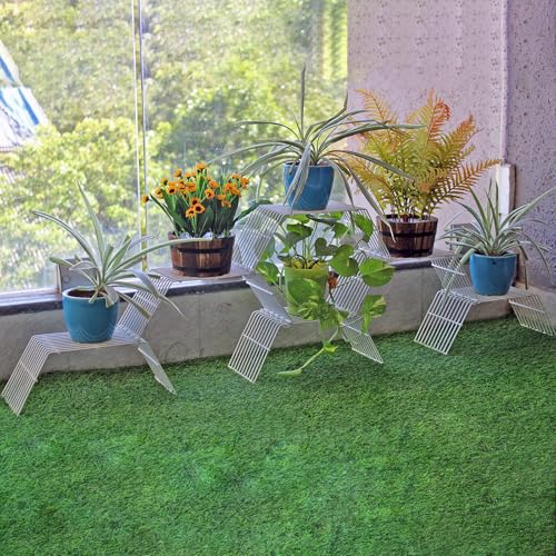 Meshable Grandis Metal Plant, Gamla Stand for Balcony & Living Room with a Elegant Design & Rust Free, Decorative Pot Stand For Indoor & Outdoor for Holding 6 Plant Pots, Small Pack of 6 - White - Image 1