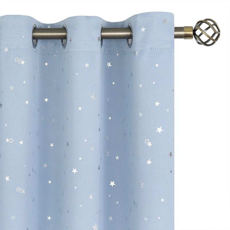 BGment Kids Room Curtains for Bedroom - Grommet Thermal Insulated Silver Star Print Room Darkening Curtains for Living Room  Set of 2 Panels  42 x 45 Inch  Baby Blue - Image 4