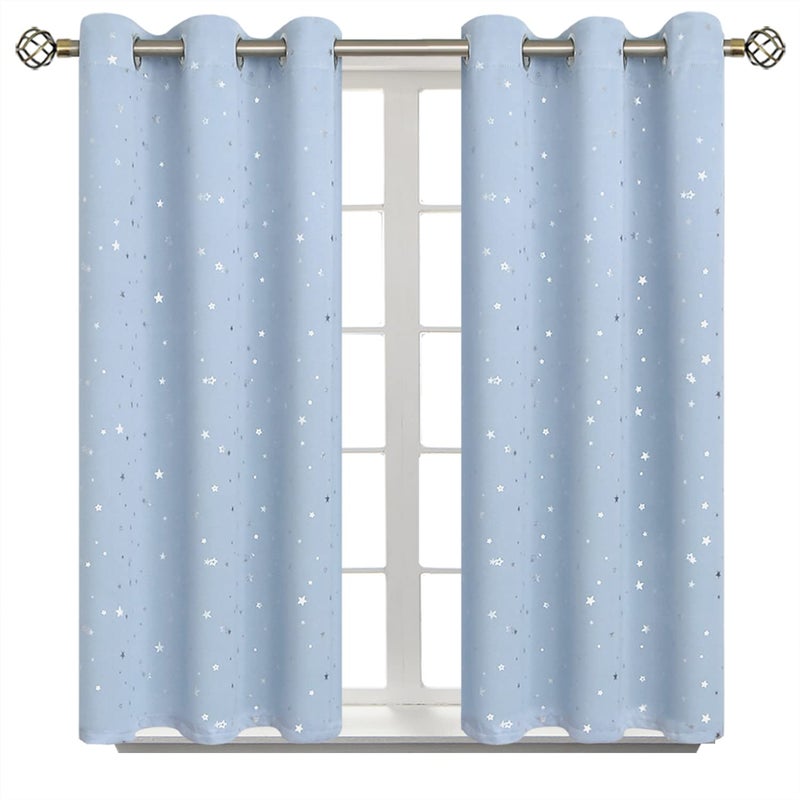 BGment Kids Room Curtains for Bedroom - Grommet Thermal Insulated Silver Star Print Room Darkening Curtains for Living Room  Set of 2 Panels  42 x 45 Inch  Baby Blue - Image 1