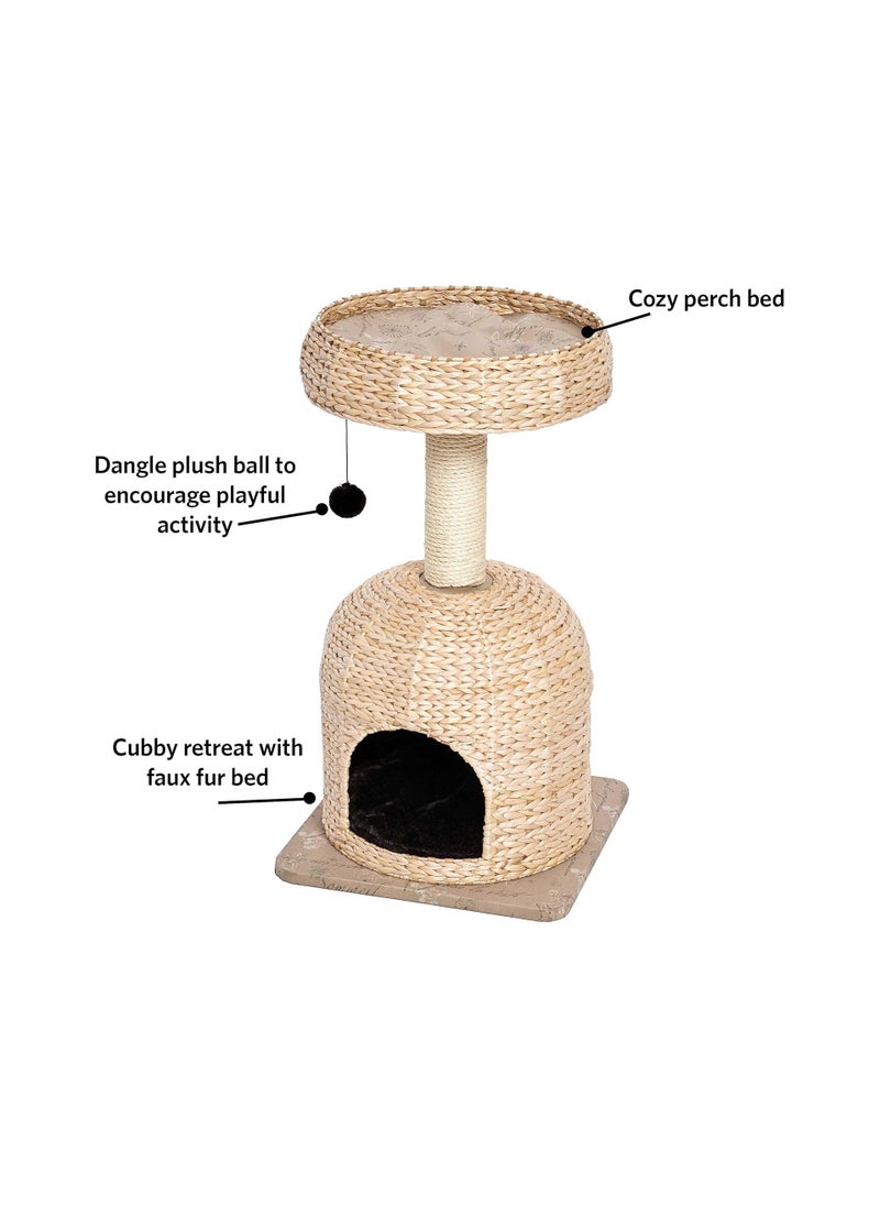 Generic - Pets Cat Tree |Scout Furniture Activity w/Sisal Wrapped Support Scratching Posts & Dangle Play Balls, Woven Rattan Script Small - Image 1