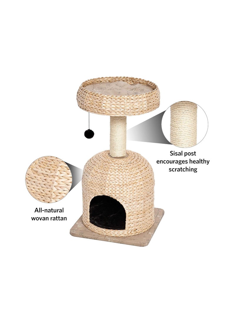 Generic - Pets Cat Tree |Scout Furniture Activity w/Sisal Wrapped Support Scratching Posts & Dangle Play Balls, Woven Rattan Script Small - Image 1