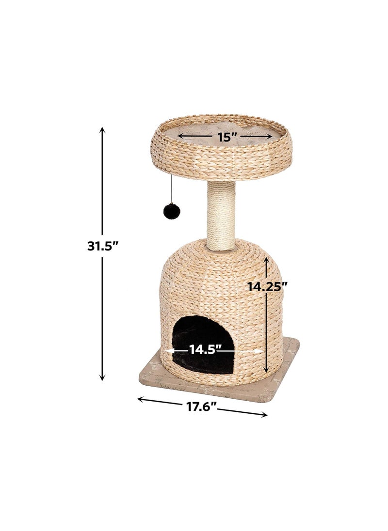 Generic - Pets Cat Tree |Scout Furniture Activity w/Sisal Wrapped Support Scratching Posts & Dangle Play Balls, Woven Rattan Script Small - Image 1