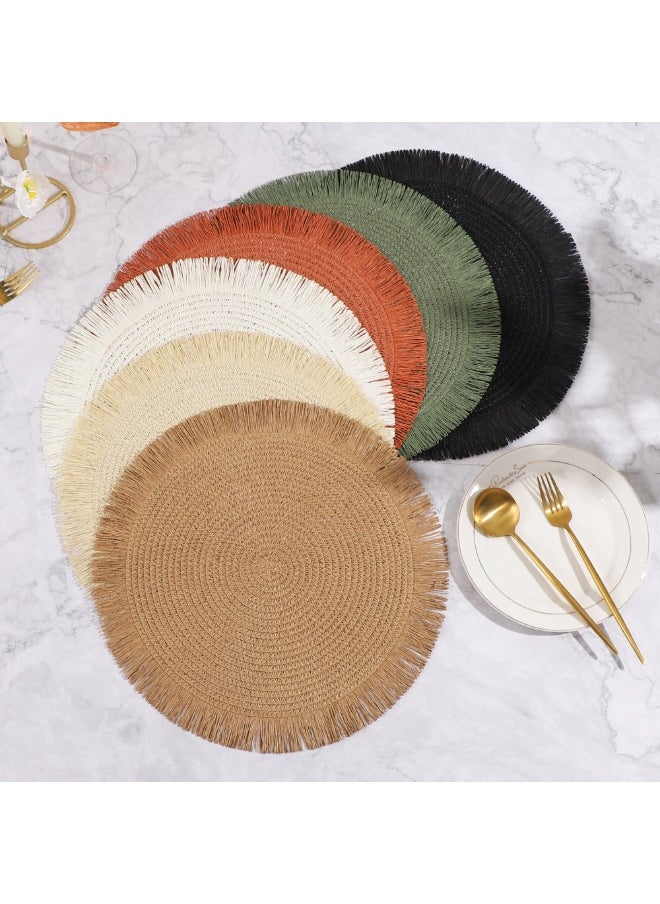NIBEMINENT 2pcs38cm Round Paper Braided Placemat Paper Tassel Home Restaurant Insulation Mat Coaster Decorative Mat  - Image 2