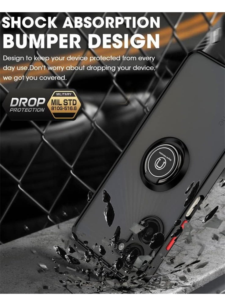 Muzz حافظة لأوبو ريلمي 10 برو 5G غطاء مع حامل حلقة معدنية قبضة قاعدة وقوف مغناطيسية للسيارة مضادة للصدمات خلفية صلبة غير لامعة لحافة ريلمي 10 برو 5G سوداء - Image 2