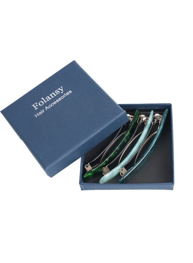 Folansy 3Pcs Hair Barrette For Women French Hair Barrette Tortoise Shell Automatic Hair Clips For Thick Medium Volume Hairgirls Women Hair Pin Retro Hair Clasp (Light Bluestar Greenemerald) - Image 4