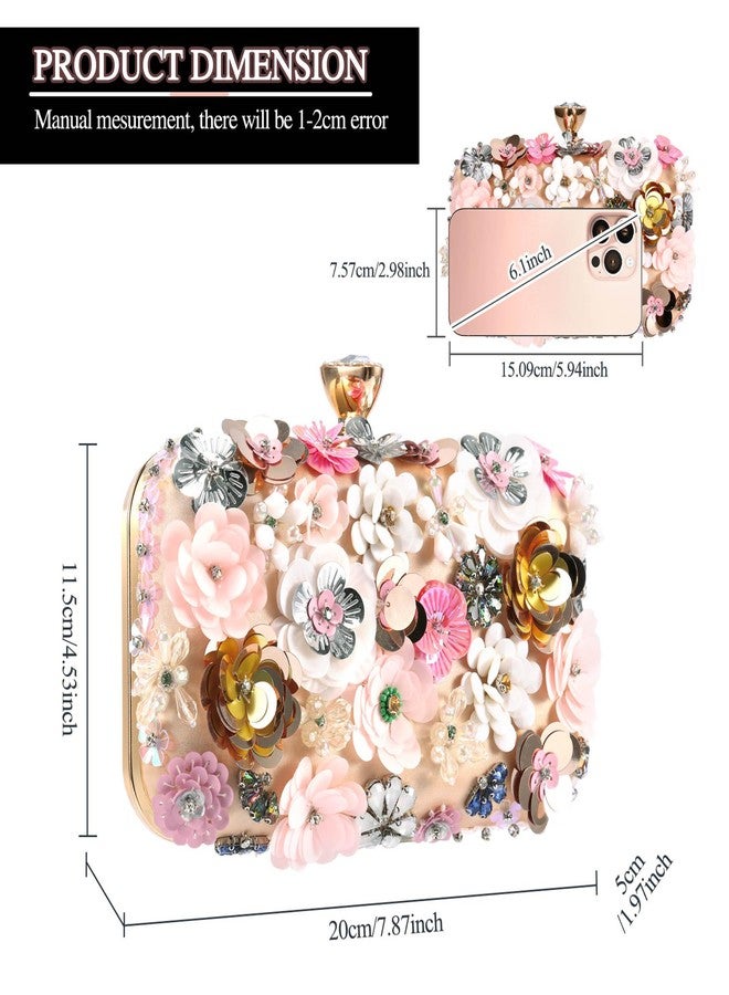 Selighting Colorful Floral Clutch Evening Bags for Women Formal Beaded Bridal Wedding Purse Prom Cocktail Party Handbags, Apricot, One size - Image 4