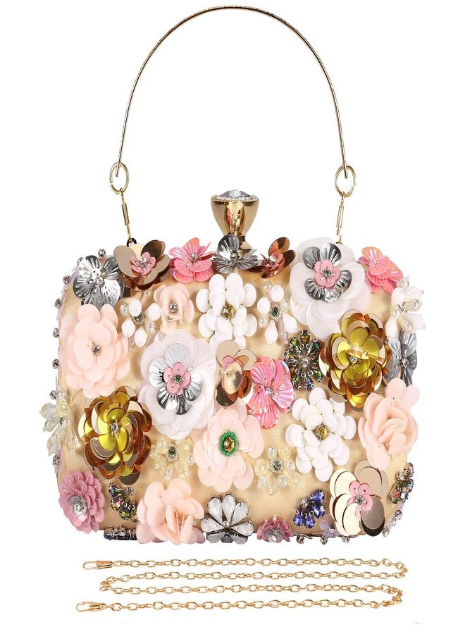 Selighting Colorful Floral Clutch Evening Bags for Women Formal Beaded Bridal Wedding Purse Prom Cocktail Party Handbags, Apricot, One size - Image 1