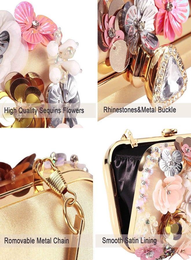 Selighting Colorful Floral Clutch Evening Bags for Women Formal Beaded Bridal Wedding Purse Prom Cocktail Party Handbags, Apricot, One size - Image 5