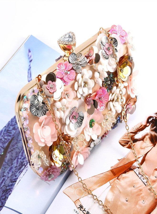 Selighting Colorful Floral Clutch Evening Bags for Women Formal Beaded Bridal Wedding Purse Prom Cocktail Party Handbags, Apricot, One size - Image 3