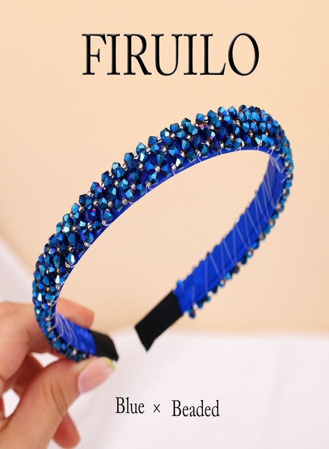 Firuilo Beaded Headbands Navy Blue Thin Hairbands Holiday Party Hair Accessories for Women (Type A) - Image 2